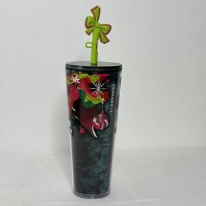 Starbucks 24 Oz Christmas Holiday Cold Cup Tumbler Ornaments Bow Straw NEW